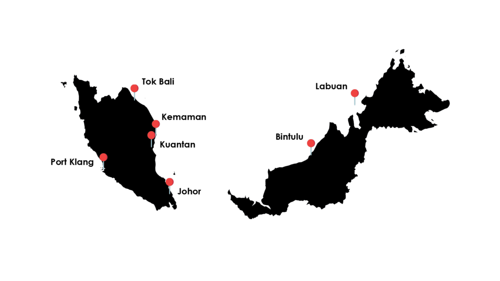 Map showing WB International service coverage in Malaysia